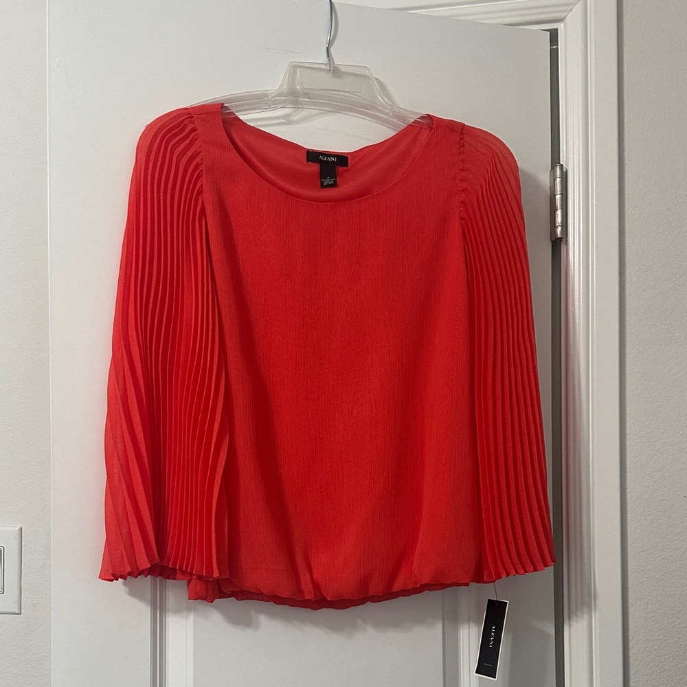 Alfani Red/Orange Pleated Blouse